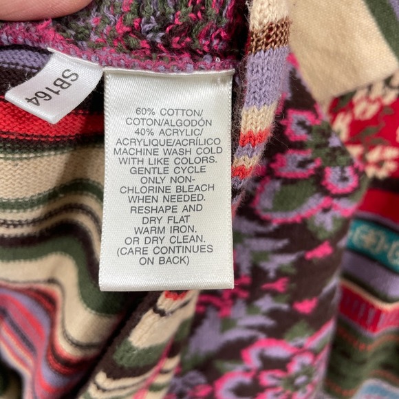 Vtg Susan Bristol Cardigan Sweater Womens Size M Colorful Mixed Pattern Pink Y2K - Picture 6 of 8